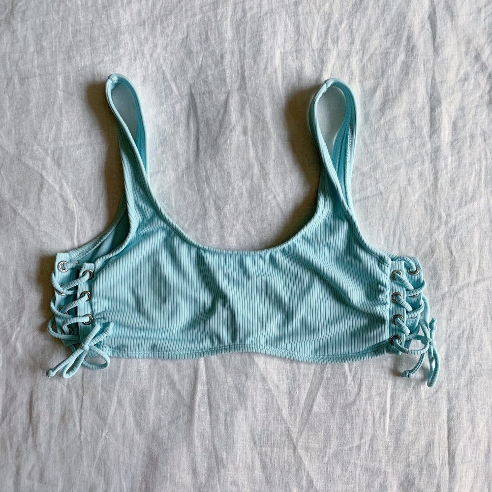 Baby Blue Tank Swim Bikini Top With Tie Sides